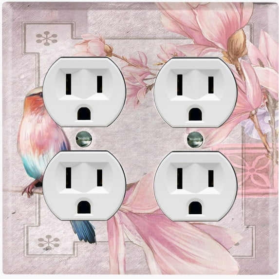 Metal Light Switch Plate Cover Elegant Floral Hummingbird Frame Tile Pink FLW108