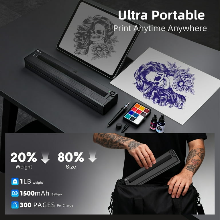 Milestone 2-in-1 Wireless Tattoo Stencil Printer Machine, Portable