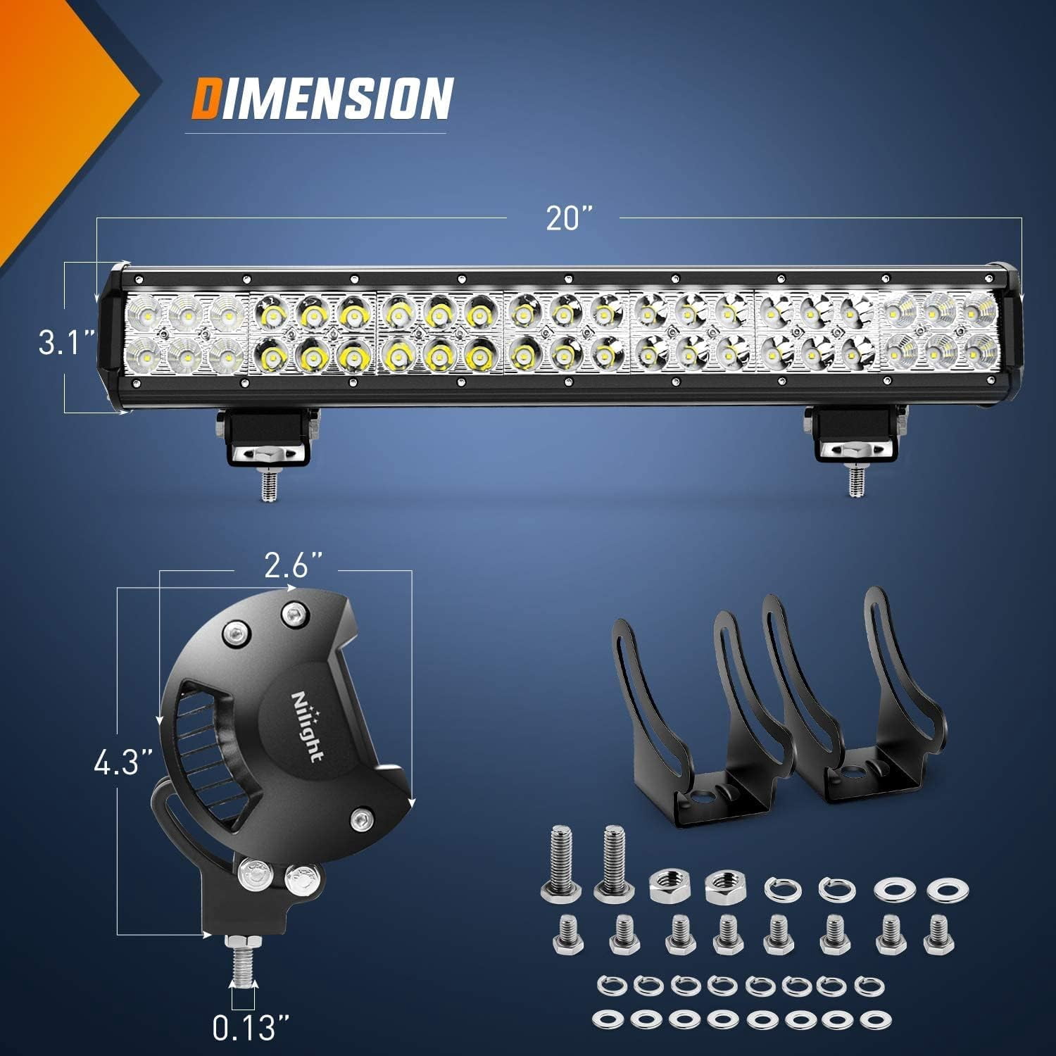 Nilight 20 Inch 126W LED Light Bar Off Road Spot Flood Combo with Mounting Bracket & Wiring Kit for Auto Truck SUV ATV 4x4