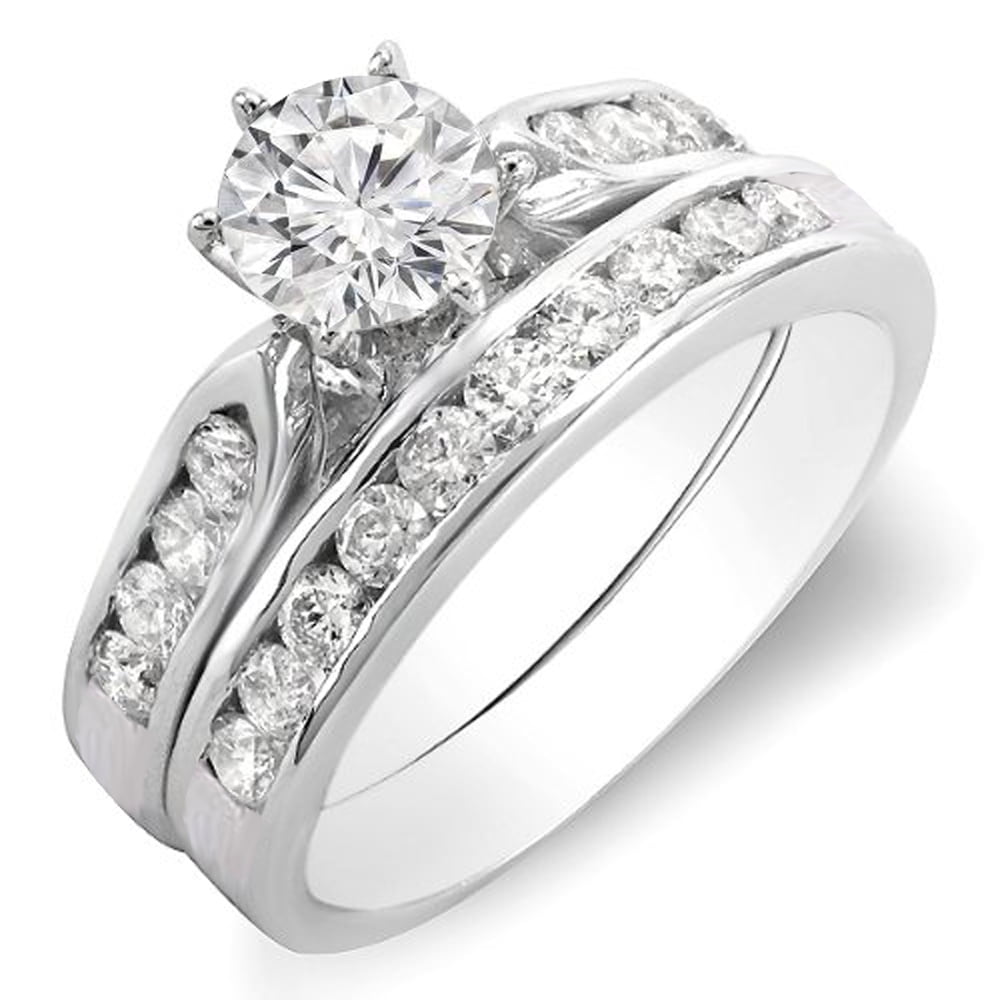 Certified 2.56ct Round Diamond Trio Engagement Wedding Set in 14K White Gold 