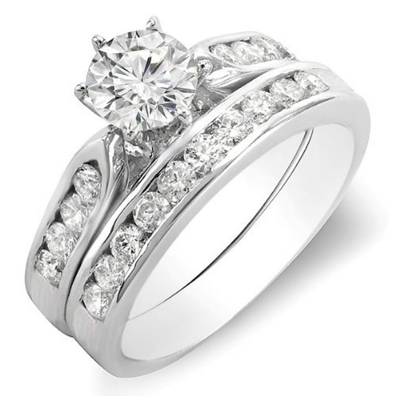 Dazzlingrock Collection 1.00 Carat (ctw) 14K Round Diamond Ladies Bridal Engagement Ring Set 1 CT, White Gold, Size 6.5