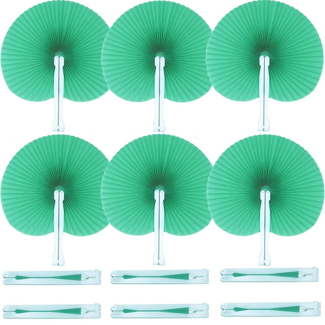 Bestage 20 abanicos plegables de papel verde con mango de plástico
