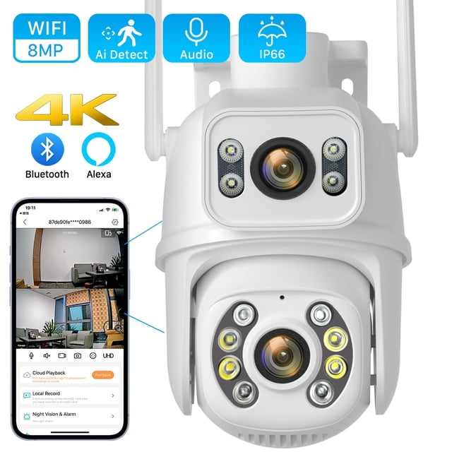 Cámara IP 4K de 8MP para exteriores, videocámara PTZ con WiFi, lente Dual, pantalla Dual, Audio bidireccional, seguimiento automático, seguridad del hogar, aplicación iCSee
