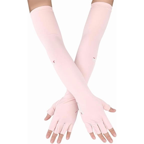 1 Pair Sun Protection Gloved Arm Sleeves 483x110x5mm Pink Polyester Half Fingers Ice Arm Sleeve