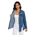 thumbnail image 4 of Women's Distressed Denim Shirt, Button-Up Shirt-XL, 4 of 6