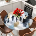 thumbnail image 2 of Modern Canvas Round Tablecloth 36-44 Inch Round Fitted Table Cloth with Elastic Edge, Abstract Oil Painting Art Waterproof Table Cover Protector for Outdoor Picnic Party Dining, 2 of 6