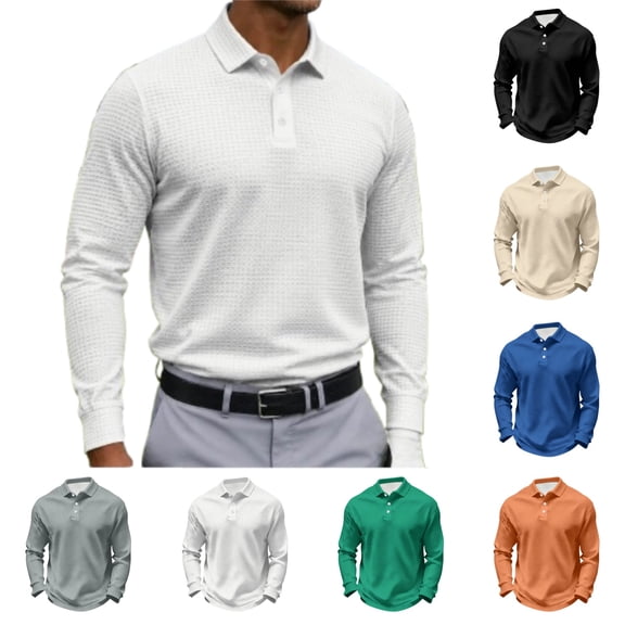 Trgacdwlo S-5XL Men Polo Shirts Lightweight Waffle Mens Long Sleeve Shirts Summer Fall Sun Protection Textured Golf Polo Shirt Men