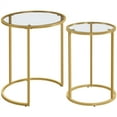 thumbnail image 2 of Topeakmart 23.5"H 2-Piece Round Metal Frame Nesting End Table with Glass Top for Living Room, Gold, 2 of 7
