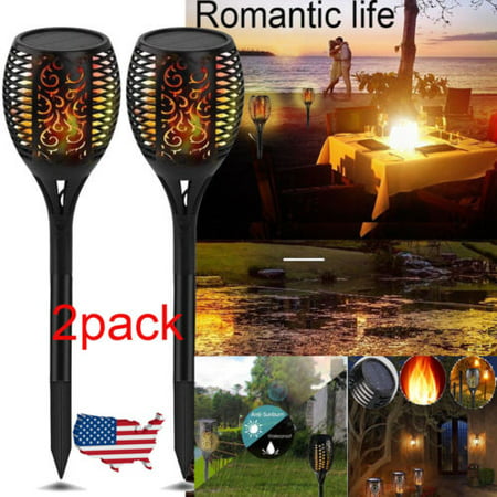 2 Pack 96 LED Waterproof Flickering Flame Solar Torch Light Garden Lamp