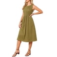 thumbnail image 4 of INSPIRE CHIC Women's Summer Dresses Sleeveless Crewneck Tie Waist Pleated Flowy Midi Tank Beach Dress S Olive Green, 4 of 5