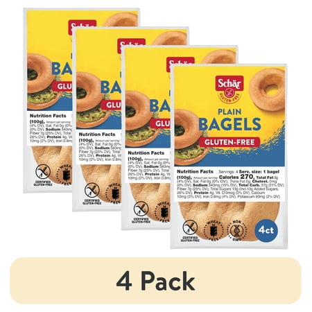 (4 pack) Schar Gluten Free Classic and Chewy Pre-Sliced Plain Bagels, 14.1 oz