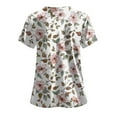 thumbnail image 3 of felwors Scrub Tops Women Short Sleeve Plus Size V-Neck Fun Printed Scrubs Top Medical Nursing Uniforms with Pockets S-5Xl (Pink, S), 3 of 5