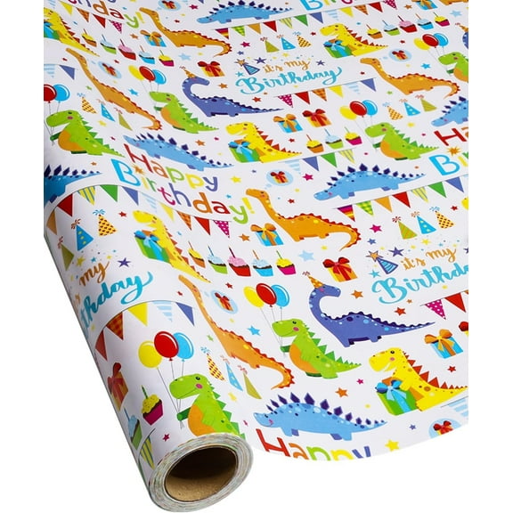 Gift Wrapping Paper Roll,23x58 Inch Cute Dinosaurs Happy Birthday Wrapping Paper for Boys Girls, Wrapping Paper Rolls Gift Wrap Paper for Dinosaur Parties, Baby Showers,Happy Bday Wrap Packing