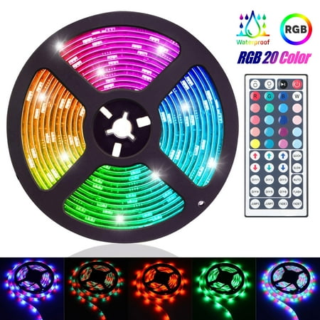 TSV 16.4ft/5M 300LED RGB 20 Muliticolor Changing Flexible LED Rope Lights TV Backlight Tape Strip Light Kit Waterproof w/ 44Key...