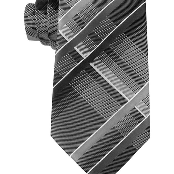 Geoffrey Beene Mens Fearless Plaid Self-tied Necktie, Black, Classic (57 To 59 in.)
