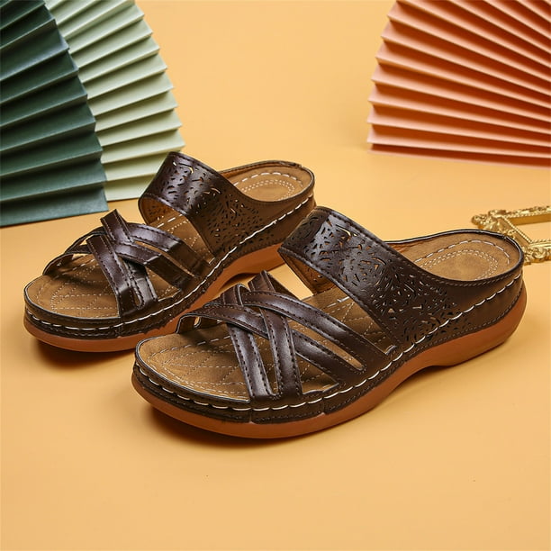 Nuevas sandalias de tacón de cuña para mujer, pantuflas cruzadas huecas cosidas, zapatos de masaje para mujer Wmkox8yii ytu5861