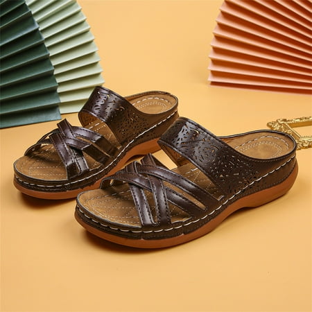 

Hvyes Womens Wedge Flip Flops Sandals with Arch Support Summer Comfortable Platform Bohemia Flat Shoes Massage Function Casual Cross Sandal