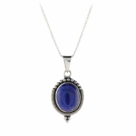 - Sterling Silver Lapis Stone Bali Beaded Oval Pendant