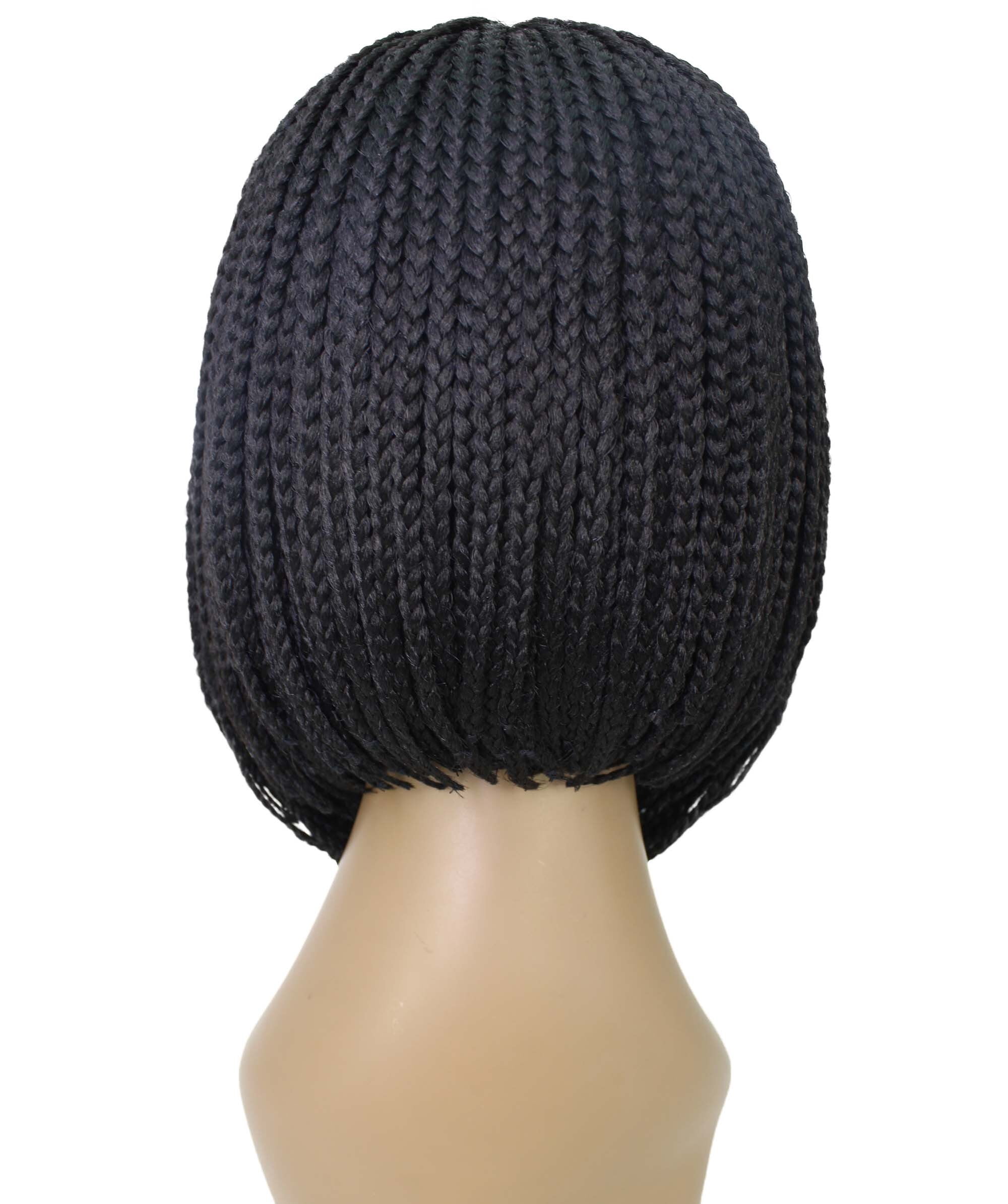 LUXLUXE Jayla 12" Straight Braided Wig for Women, 4x4 Hand-Tied Lace Heat-Resistant Synthetic Hair, Natural black