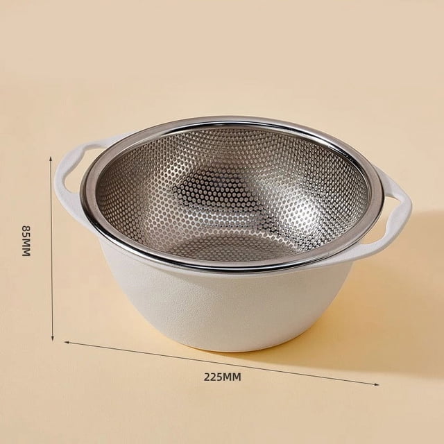 Stainless Steel Vegetable Basket for Kitchen – Double-Layer Drainage Basin for Washing Rice, Vegetables, and Fruits, 304 Grade