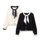 thumbnail image 2 of HH TRAF Mujeres Nueva Moda Cuello Redondo Manga Larga Tejido Lazo Cárdigan Superior Femenino Elegante Un Solo Pecho Contraste Casual Tops, 2 of 4