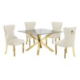 thumbnail image 1 of Square 47" x 47" Clear Glass 5pc Dining Set with Gold Stainless Steel, 1 of 4