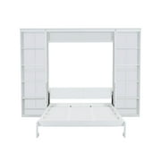 Euroco Wood Queen Size Murphy Bed with Desk and Shelves, Space-Saving Wall Bed for Bedroom