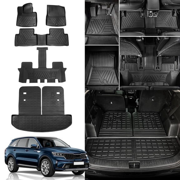 Bomely TPE All Weather Floor Mats & Integrated Cargo Liner, Fits Kia Sorento 21-26 6&7-Seater, Seamless Anti-Spill 5PCS Set