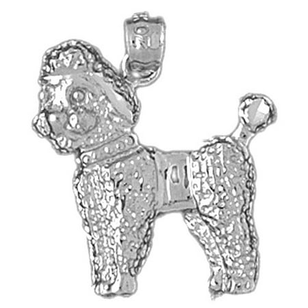 18K White Gold Poodle Dog Pendant - 23 mm