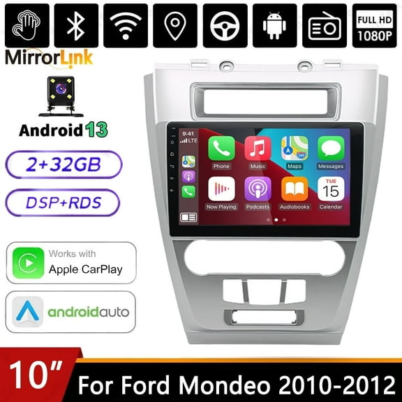 Guwzn Car Stereo Radio for Ford Mondeo 2010-2012 10" Touchscreen 2 32G Wifi GPS Navigation Wireless CarPlay Android Auto