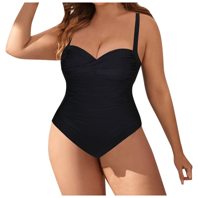 WEAIXIMIUNG Woman Swimsuit Coverup Women Plus Size Solid Color Bikini Ruched Detail Underwire Removable Padded Cups