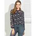 thumbnail image 2 of INSPIRE CHIC Blusa De Gasa Con Estampado Floral Manga Larga Con Volantes Camisa Con Botones Casual Para Mujeres Azul Marino XL, 2 of 6