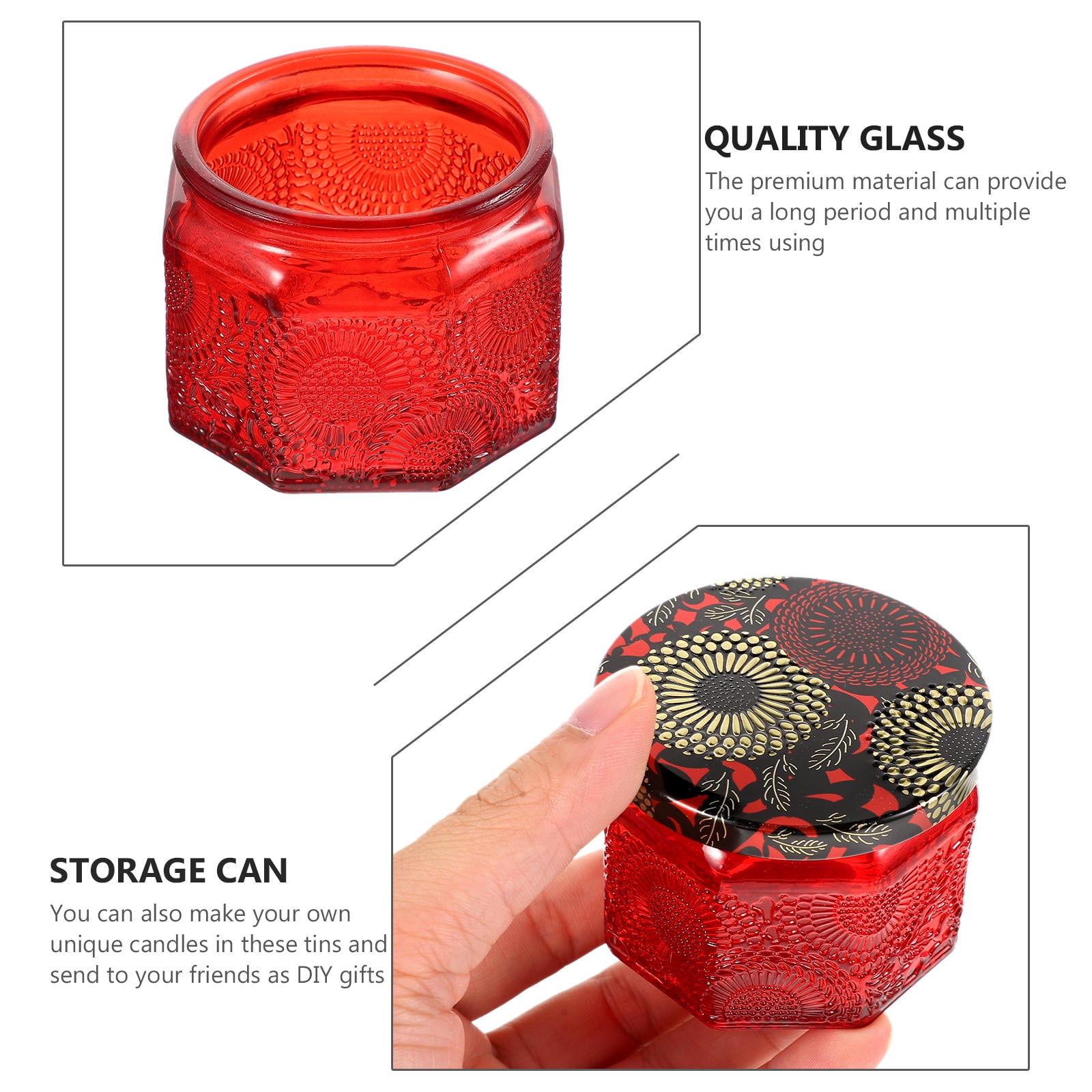 Milisten 14Set Red Round Glass Jars with Lids for Candle Making Bulk Storage
