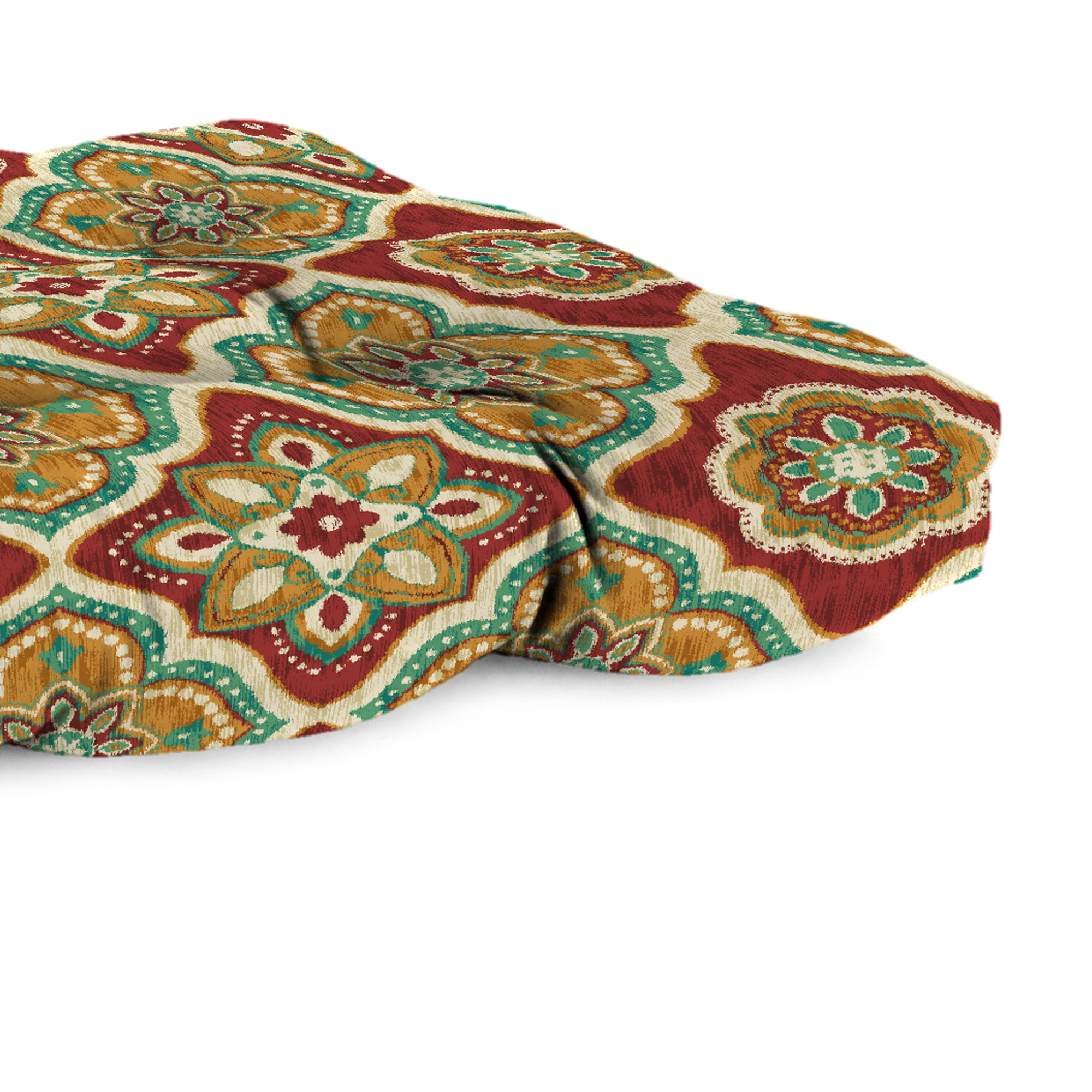 Jordan Manufacturing 44" x 18" Adonis Jewel Crimson Medallion Rectangular Tufted Contoured Outdoor Wicker Settee Bench Cushion