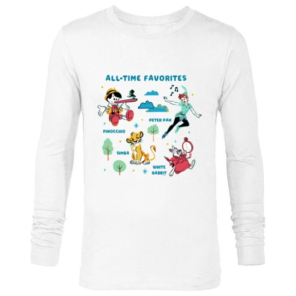 Disney Vintage Peter Pan, Pinocchio, Simba & White Rabbit - Long Sleeve T-Shirt for Men - Customized-White