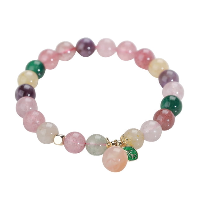 Pulsera de cristal rosa natural y cuarzo fresa para mujer