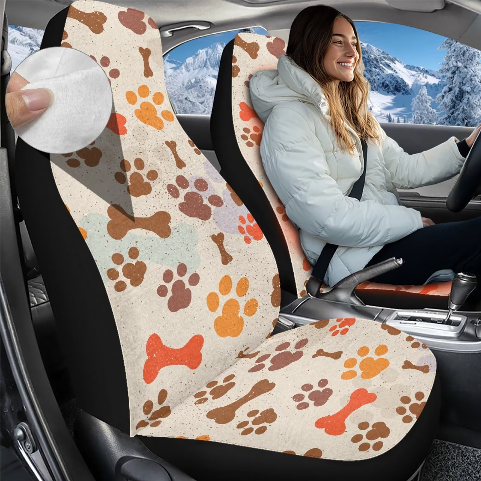 Uorisanigo Car Seat Cover Fit Four Seasons, Universal Cute Dog Paws Front of Car Seat Cushions, 2 PCS Auto Seats Protectors, Fit for Most Cars, SUVs, Trucks, and Vans