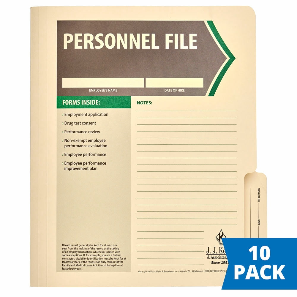 Employee Personnel File Folder, 11.75 x 9.5, 10 Pack