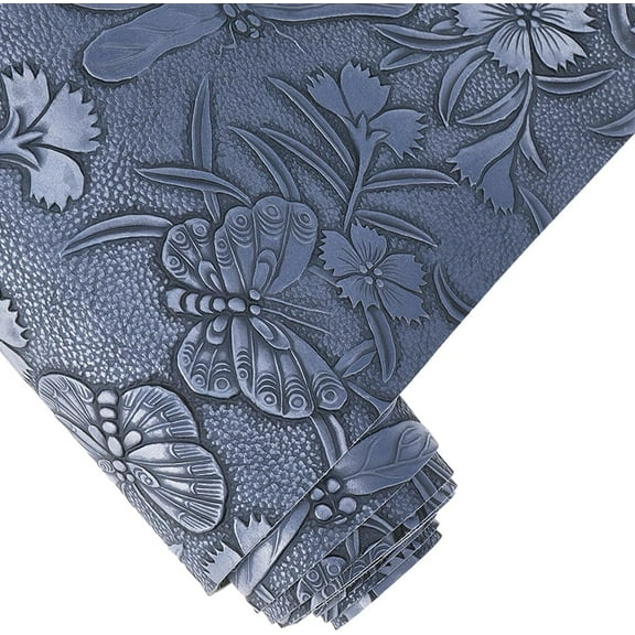 1.5 Yards×11.9 Inch Vintage Floral Pattern Embossed PU Leather Sheets Textured Solid Color PU Leather Fabric Sheets