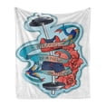 thumbnail image 1 of Fitness Soft Flannel Fleece Throw Blanket, Strong Is a New Skinny Composition Birds Flowers Barbell, Cozy Plush for Indoor and Outdoor Use, 60" x 80", Dark Coral Blue Grey, by Ambesonne, 1 of 6