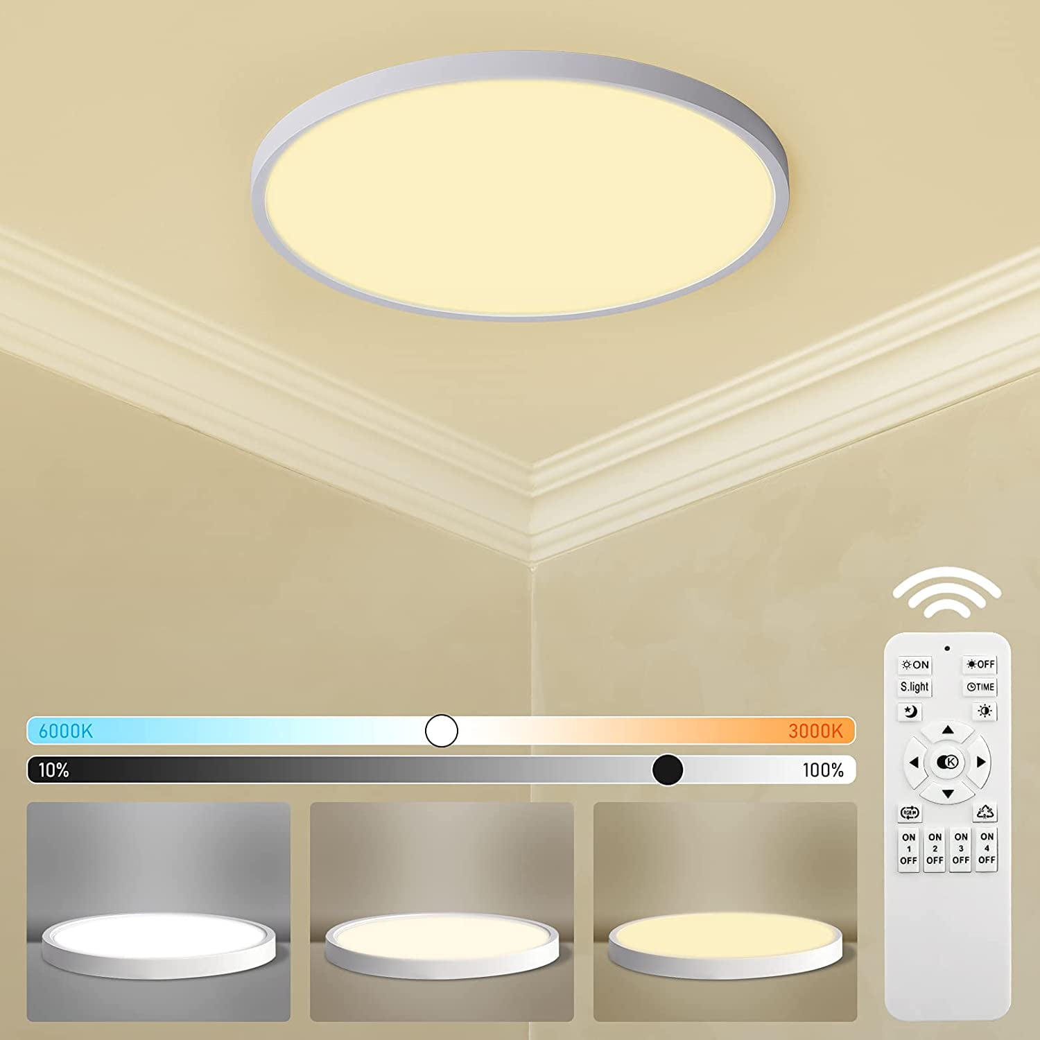 Sannavie LED Ceiling Light Dimmable with Remote Control, Ceiling Lamp