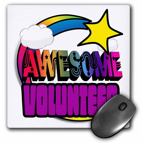 3dRose, Shooting Star Rainbow Awesome Volunteer, MousePad