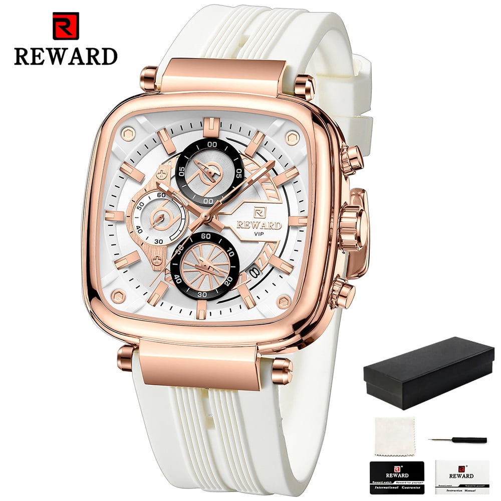 Square Watches for Men Brown Silicone Chronograph Fashion Sports Watch Luminous Waterproof Casual Wrist Watches Blue Red White