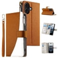 thumbnail image 3 of Funda cartera GANGXUN para iPhone 16 , cuero PU con tarjetero, cremallera, correa de mano, soporte y protección 932°, 3 of 6