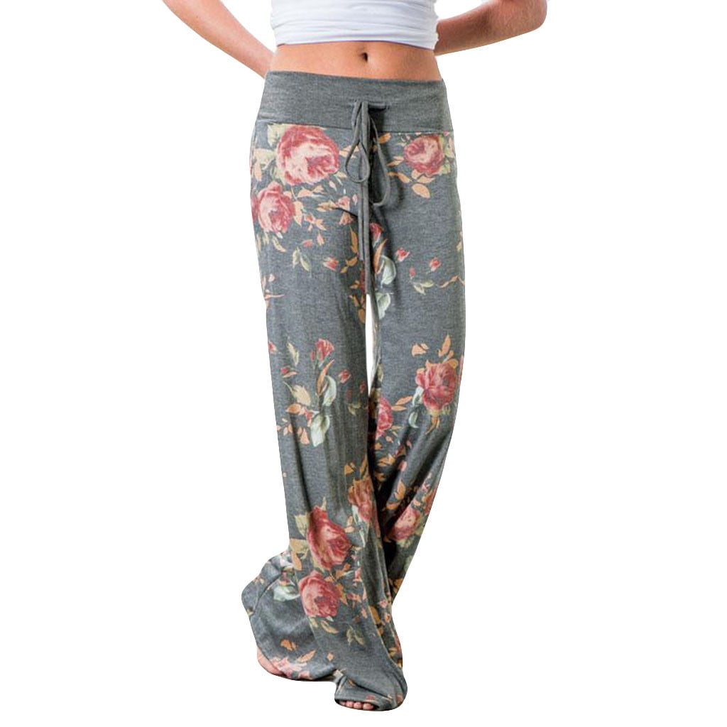 Womens Pajama Ladies Lounge Casual Pants Floral Stripe Print Elasticated Pj Bottoms Sleepwear Ultra-Soft Comfy Stretch Open Leg S/XL 
