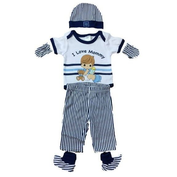 Infant Boys Precious Moments Baby Outfit Bodysuit Pants Hat Booties Mittens 0-3m