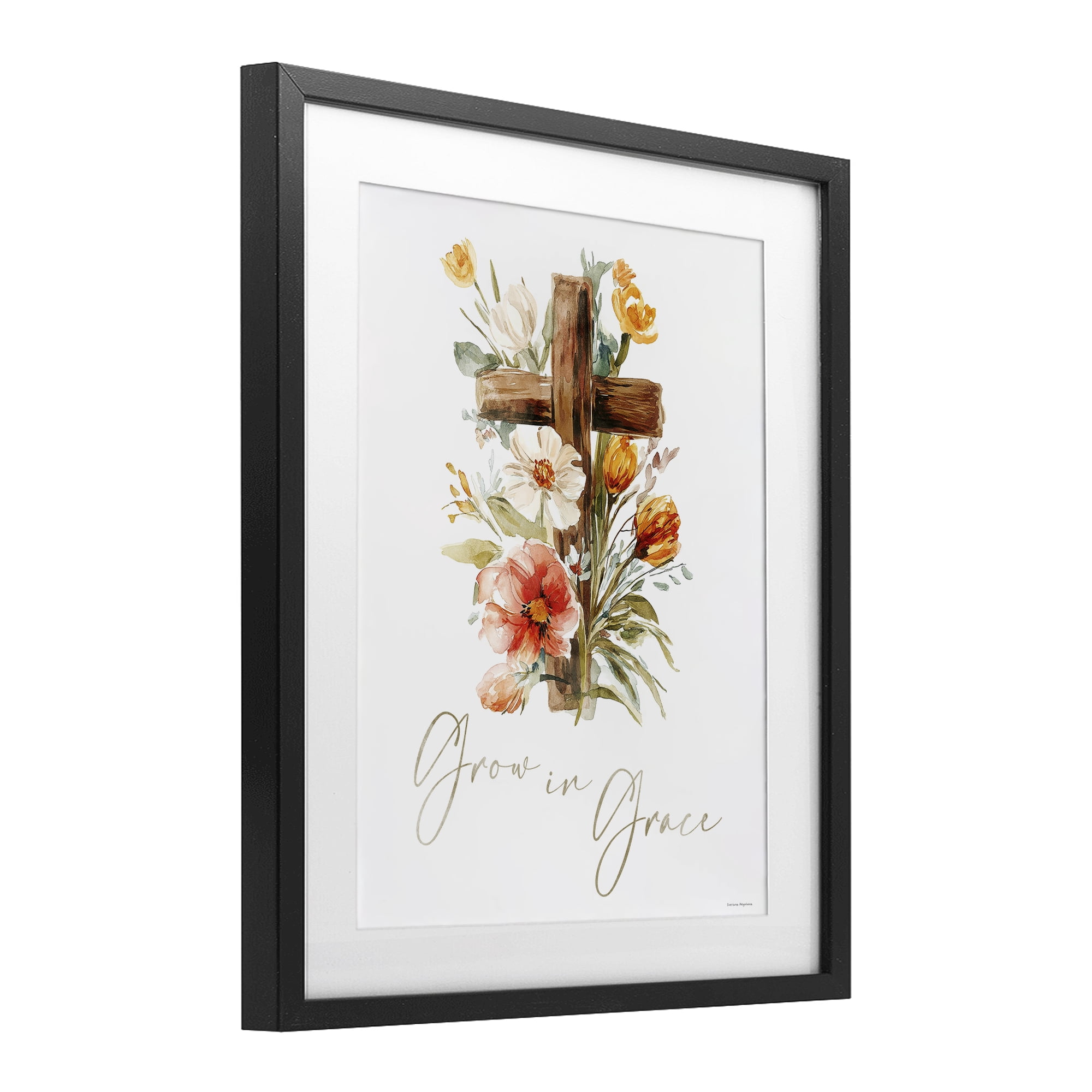Stupell Industries Grow In Grace Cross Black Framed Print Under Glass, design by Svetlana Aleynikova