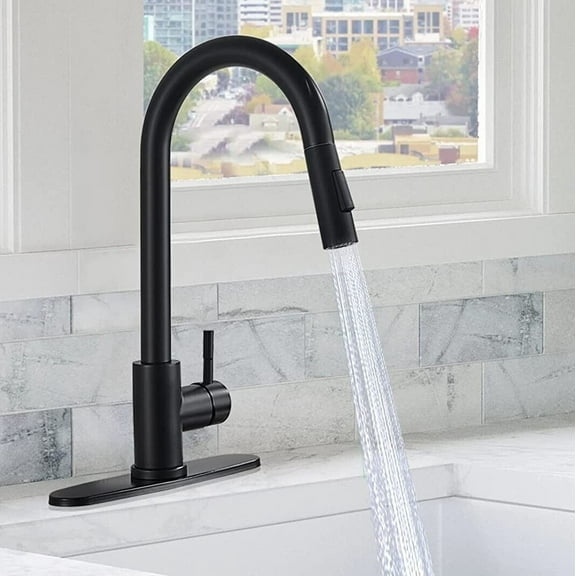 Black Kitchen Sink Faucet Swivel Pull Down Spray High Arc Mixer Tap With Cover