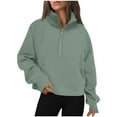 thumbnail image 1 of Enjoytime Zip Up Sweatshirt Women Solid Color Long Sleeve Cropped Sweatshirt Casual Loose Workout Plus Size Tops, 1 of 5