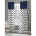 thumbnail image 2 of Navy Blue Grey Sheer Curtains 84 inches Long 2 Panels Set Herringbone Abstract Tiers Sheers Rod Pocket Small Window Short Curtains for Kitchen Cafe, Each 52" W x 84" L, 2 of 7
